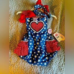 NWT 4th of July Romper with Matching Headband